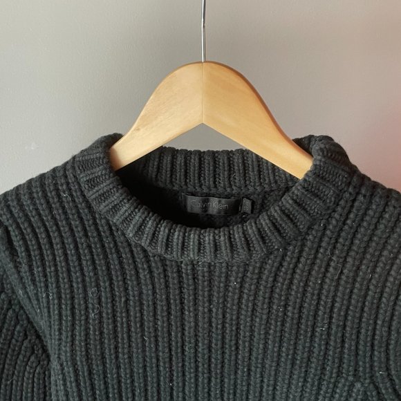 Calvin Klein Sweaters - Black L/S Ribbed Crewneck Calvin Klein Sweater Size Small Made in Italy